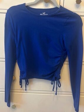 Hollister Royal Blue Long-Sleeve Ruched Side Tie Top
